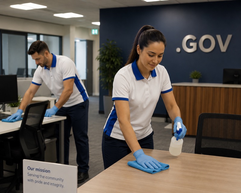 JYP team cleaning a government building