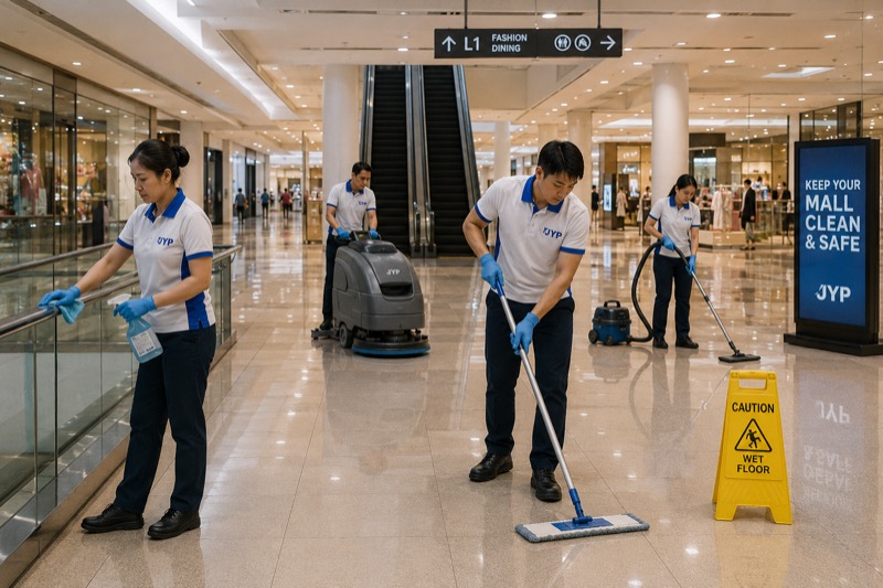 JYP team cleaning a retail mall